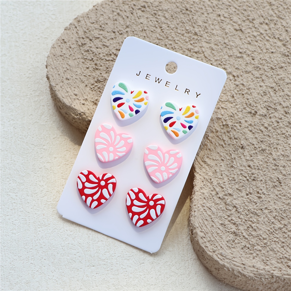 3 Pairs Christmas Fireworks Print Clay Texture Earrings